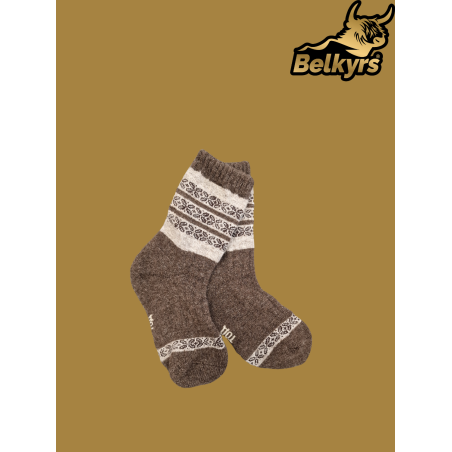 Detské ponožky z mongolskej vlny hnedé vzor
