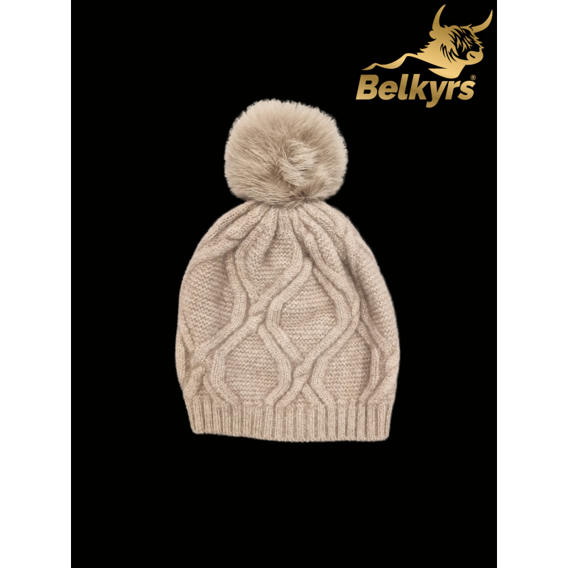 Čiapka sivá 100% kašmír s kožušinovým brmbolcom