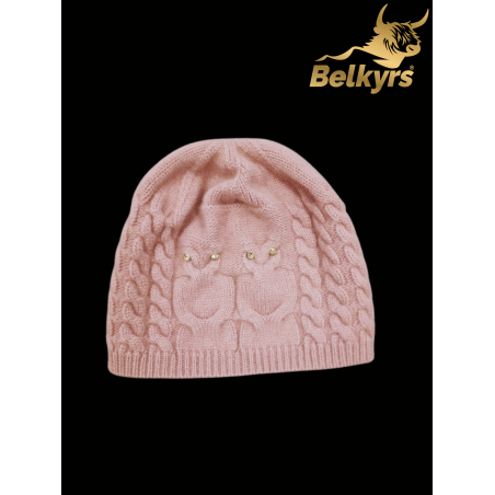 Čiapka ružová 100% kašmír sova