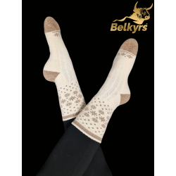 Ponožky z mongolskej vlny s bielohnedé s vločkami