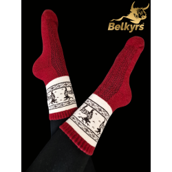 Ponožky z mongolskej vlny bordové s jeleňom