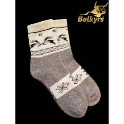 Ponožky zo 100% mongolskej vlny hnedé s jeleňmi