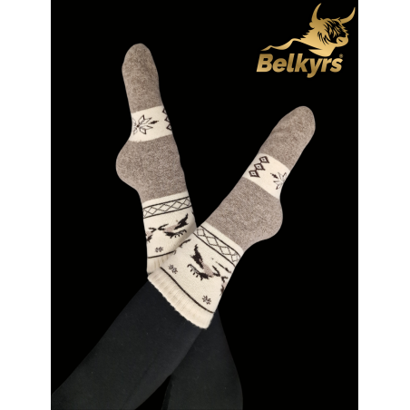 Ponožky zo 100% mongolskej vlny sivé s jeleňmi