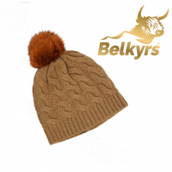 Čiapka 100% jačia vlna hnedá s kožušinovým brmbolcom