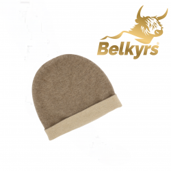 Čiapka 100% kašmír obojstranná béžovo sivá