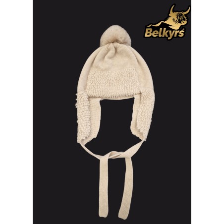 Čiapka ušianka  100% kašmír s kožušinovým vzorom