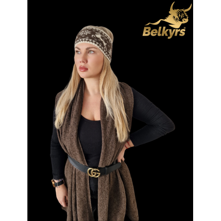 Dámska čelenka 100% mongolská vlna hnedá sob