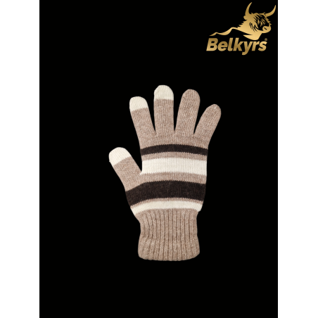 Rukavice mongolská vlna hnedé pásikavé