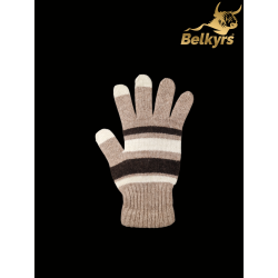 Rukavice mongolská vlna hnedé pásikavé