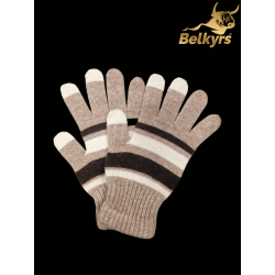 Rukavice mongolská vlna hnedé pásikavé